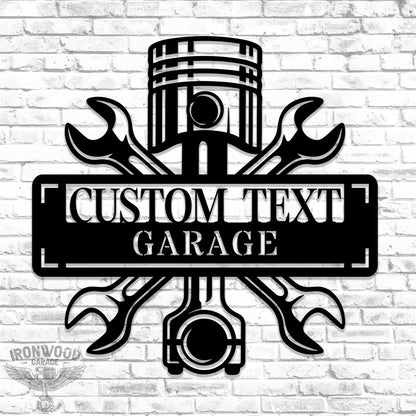 Piston & Wrench Garage Sign