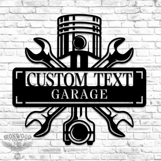 Piston & Wrench Garage Sign