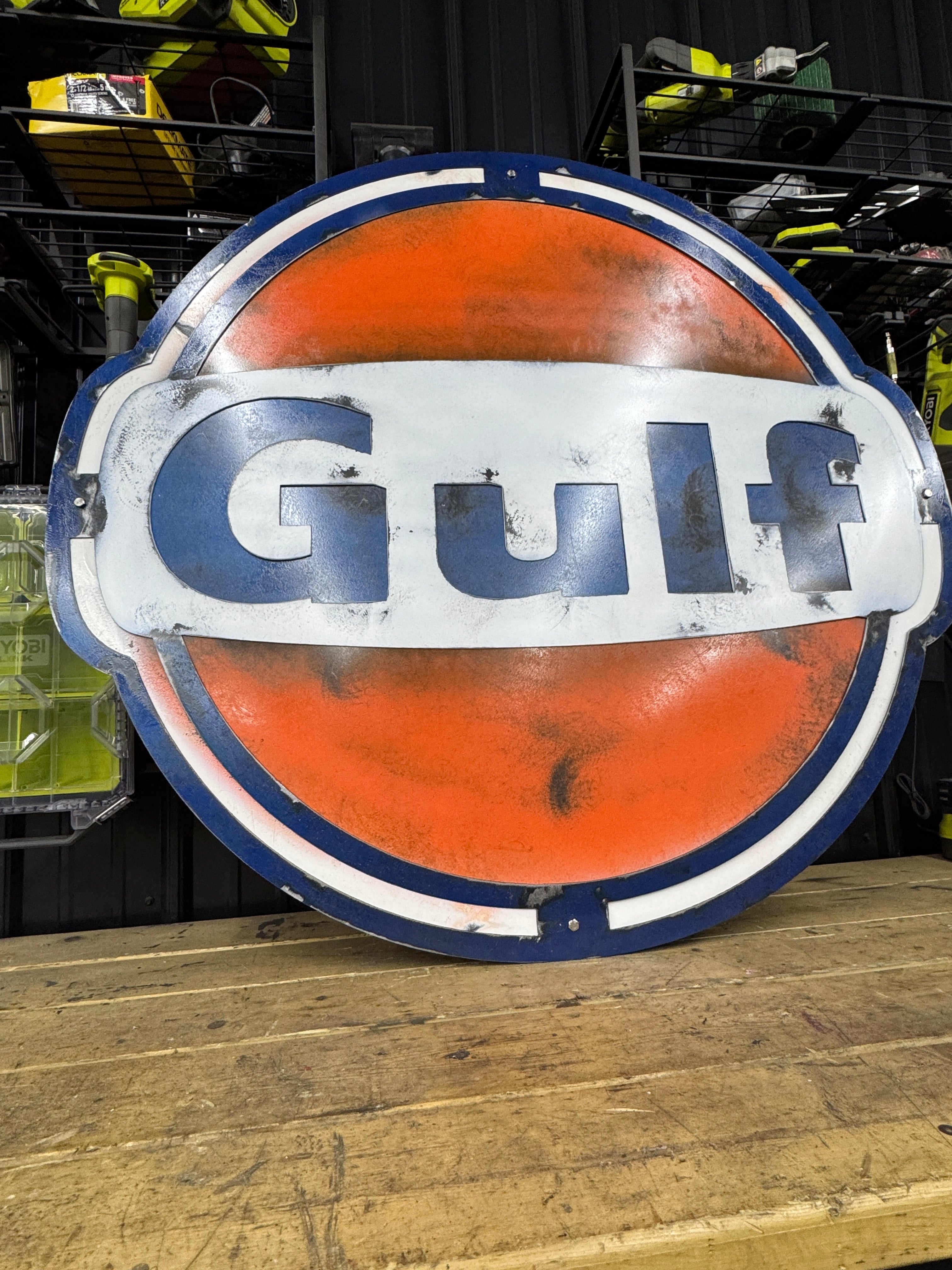 Vintage Gulf Station Sign - Metal Gas Station Wall Art | Ironwood Garage