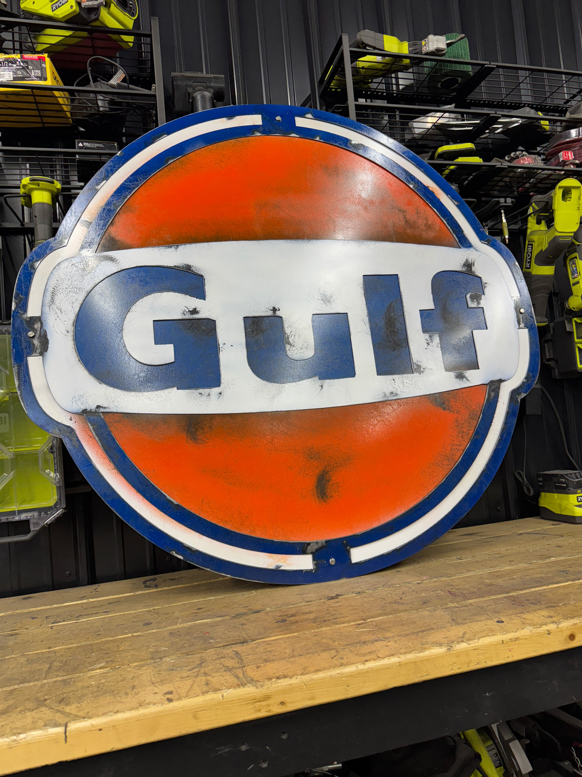 Vintage Gulf Station Sign - Metal Gas Station Wall Art | Ironwood Garage