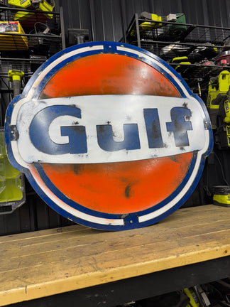 Vintage Gulf Station Sign - Metal Gas Station Wall Art | Ironwood Garage